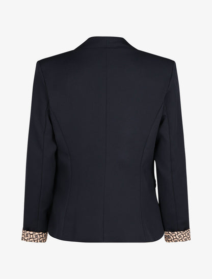 Blazer uni à revers imprimé alphabet - Marine - 2