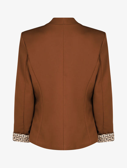 Blazer uni à revers imprimé alphabet - Marron - 2