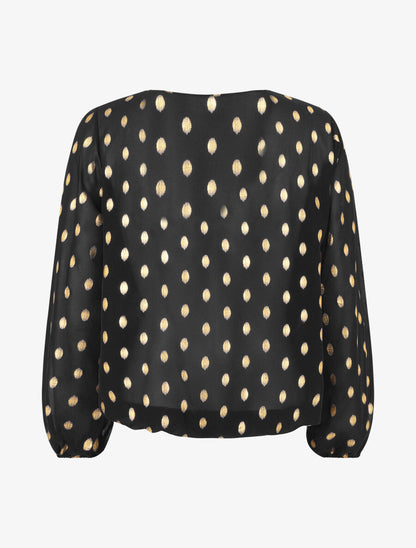 Top élastiqué col V motif irisé - Noir - 2