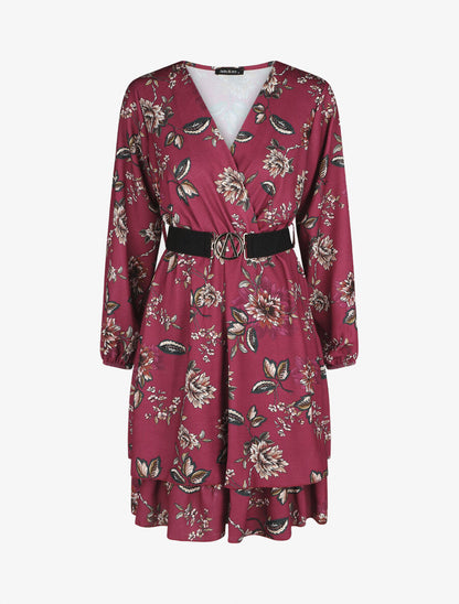 Robe volantée à imprimé fleuri - Bordeaux - 1