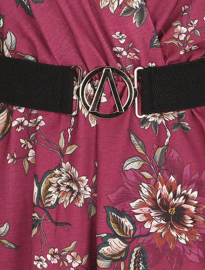 Robe volantée à imprimé fleuri - Bordeaux - 3