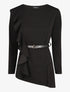 Top asymétrique uni et volanté - Noir - 1