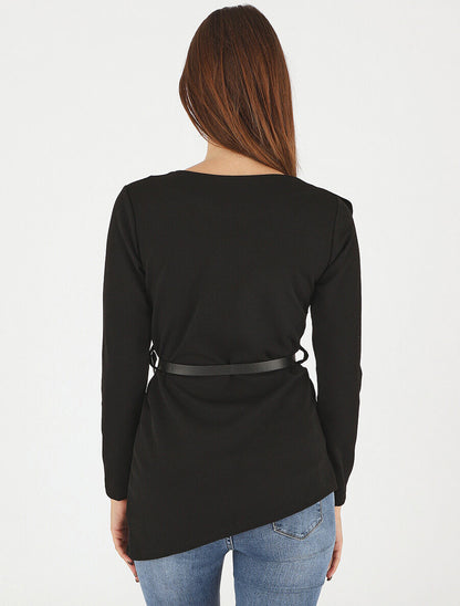 Top asymétrique uni et volanté - Noir - 5