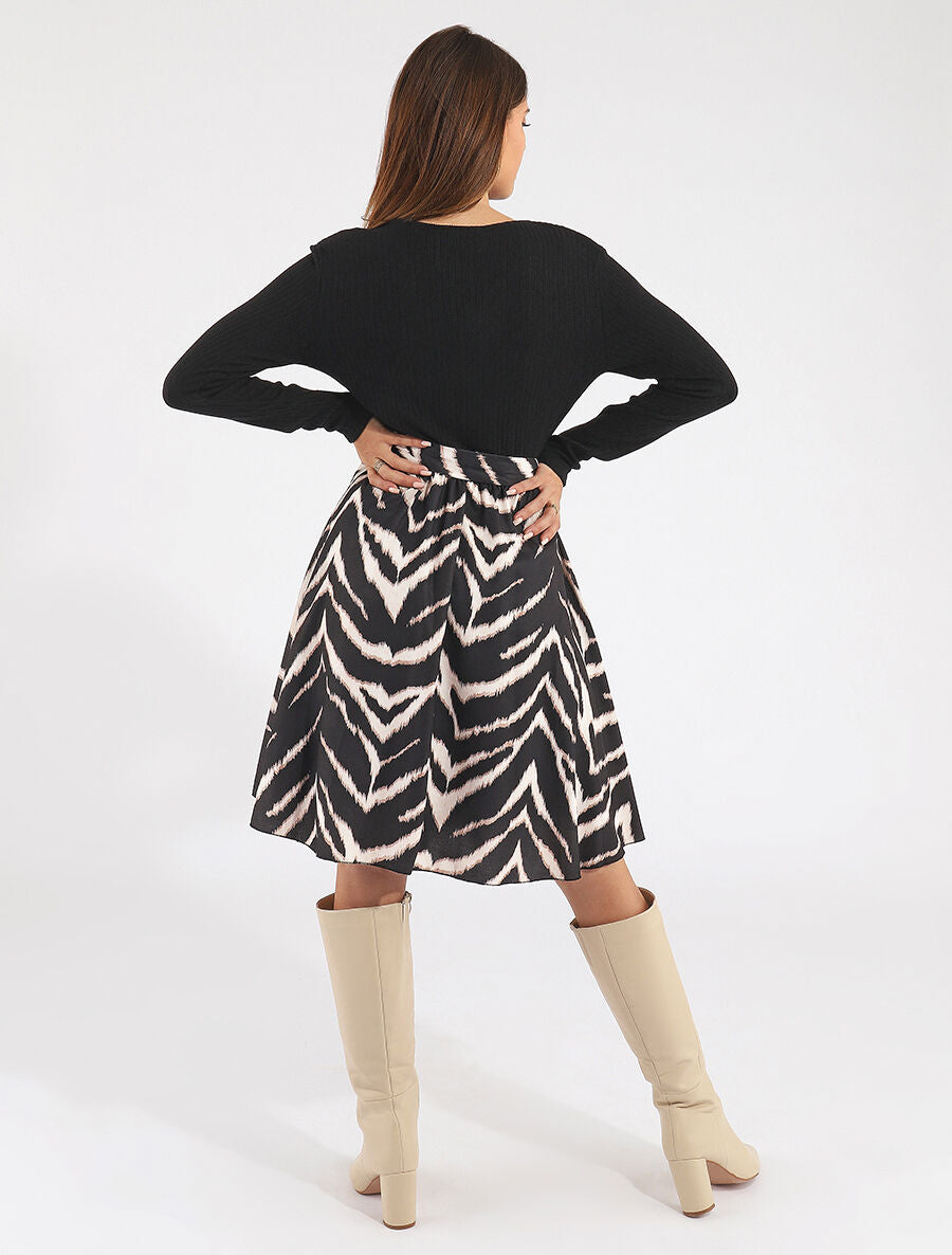 Robe fluide bi-matière imprimé graphique - Noir - 5
