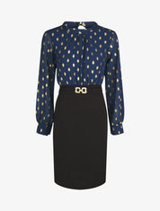Robe droite bi-matière - Marine - 6