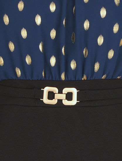 Robe droite bi-matière - Marine - 3