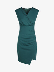 Robe fourreau uni et effet drapé - Bleu canard - 5