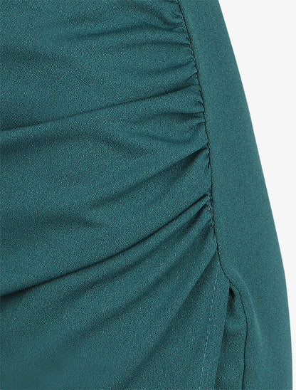 Robe fourreau uni et effet drapé - Bleu canard - 3