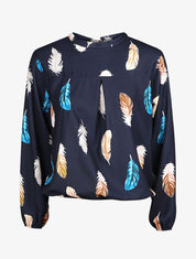 Blouse à imprimé plume - Marine - 7