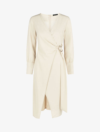 Robe longue unie effet portefeuille - Beige - 4