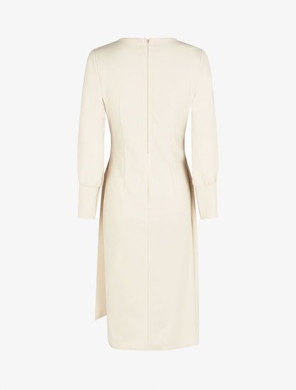 Robe longue unie effet portefeuille - Beige - 5