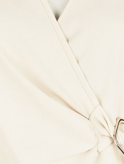 Robe longue unie effet portefeuille - Beige - 6