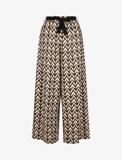 Pantalon ample taille haute motif zigzag fantaisie - Noir - 1