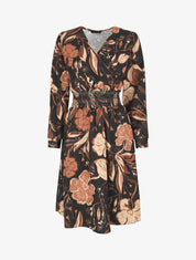 Robe imprimé fleuri à taille élastiquée - Noir - 1