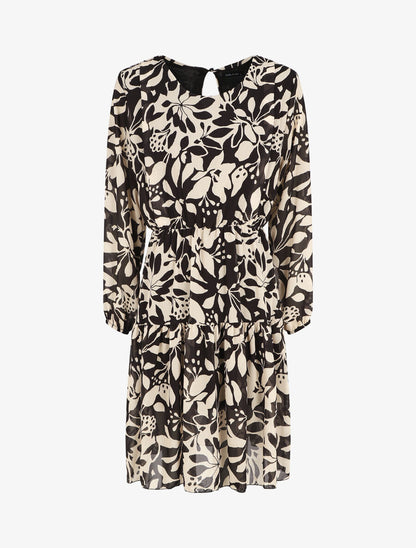 Robe évasée imprimé floral - Noir - 1