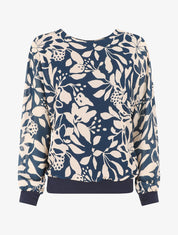 Blouse en voile imprimé fleuri - Marine - 1
