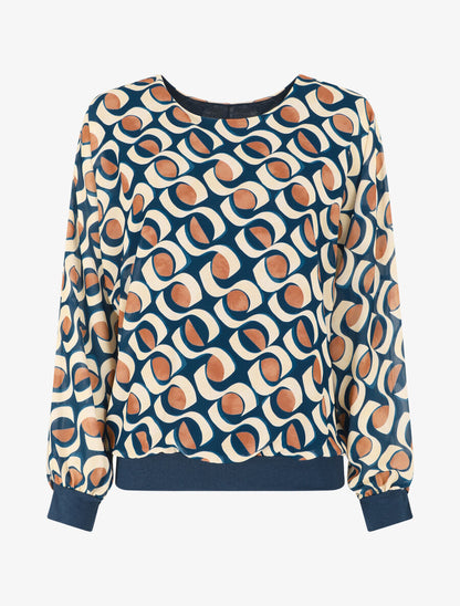 Blouse en voile imprimé graphique - Marine - 5