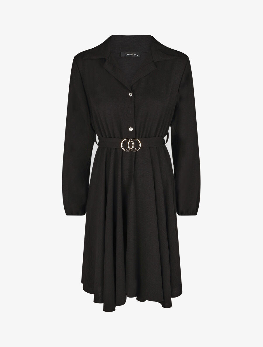 Robe chemise évasée unie - Noir - 4