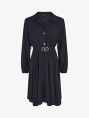 Robe chemise évasée unie - Marine - 1