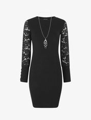 Robe pull à manches en dentelle - Noir - 7