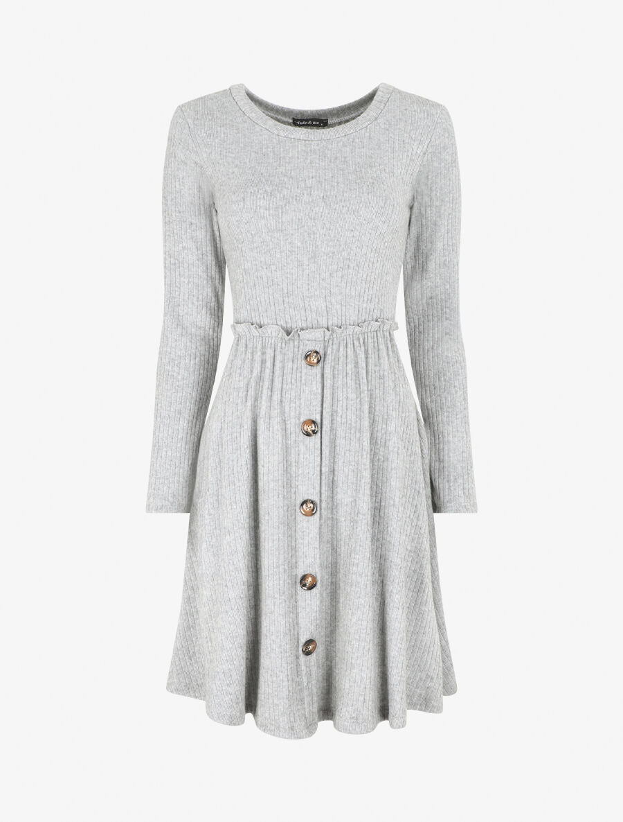 Robe pull longue unie - Gris clair - 1