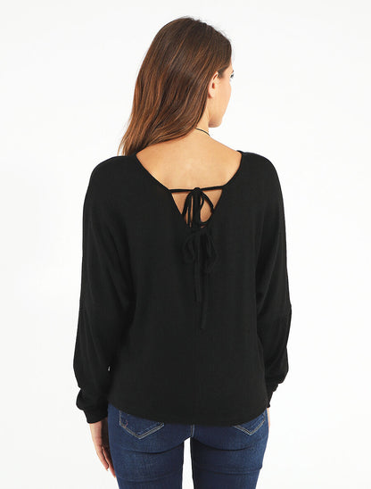 Pull uni fin à dos nu - Noir - 5