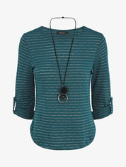Pull ample à rayures irisées - Bleu canard - 1