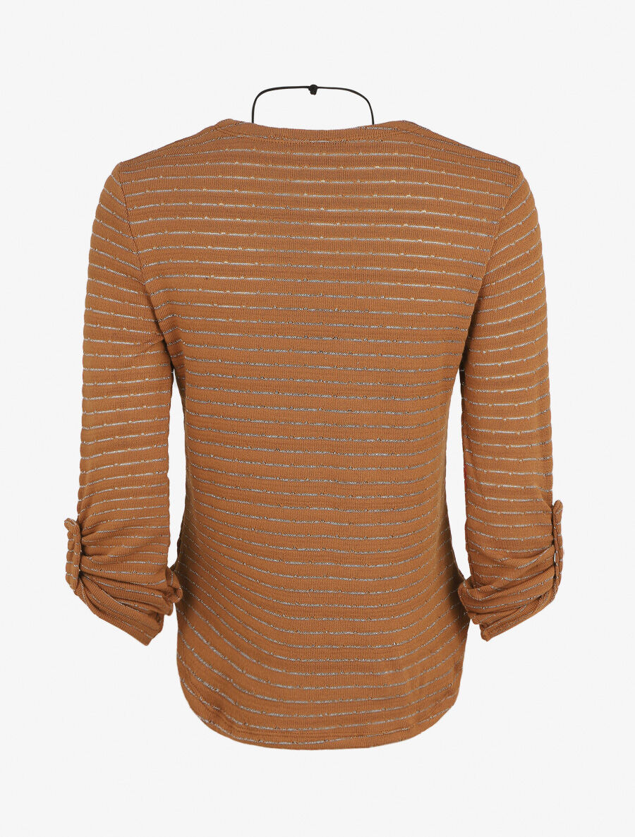 Pull ample à rayures irisées - Camel - 2