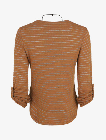 Pull ample à rayures irisées - Camel - 2