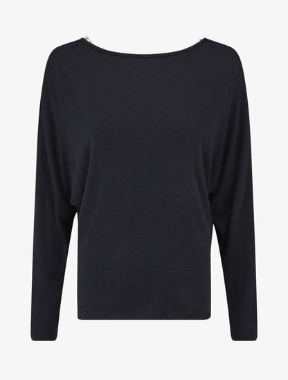 Pull loose dos nu bijou à perles - Marine - 1