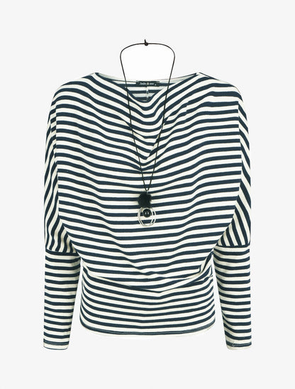 Pull droit rayé col bénitier - Marine - 1