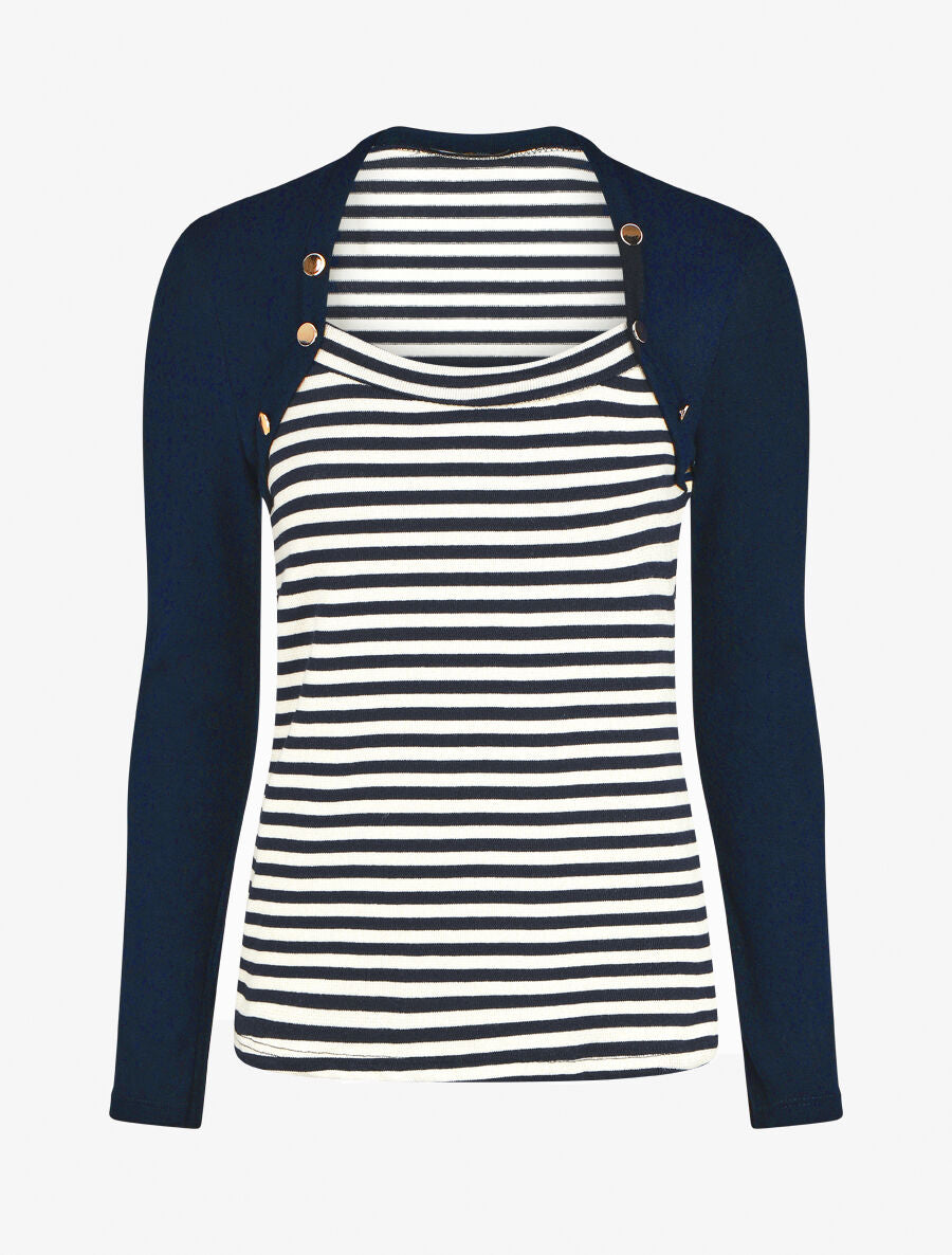 Pull rayé boléro en trompe l&