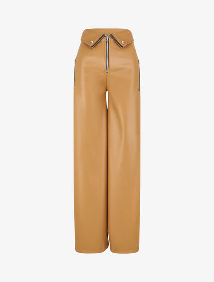 Pantalon ample en simili à revers - Camel - 1
