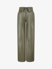 Pantalon ample en simili à revers - Kaki - 1