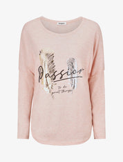 Pull ample motif plumes irisées - Rose - 1