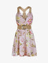 Robe patineuse courte imprimé fleuri à bretelles stylisées - Rose - 1