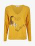 Pull ample col V motif plumes - Moutarde - 4