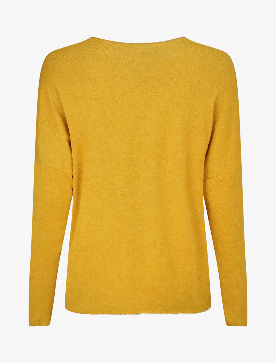 Pull ample col V motif plumes - Moutarde - 2