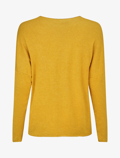 Pull ample col V motif plumes - Moutarde - 2