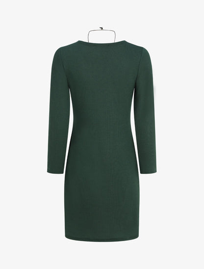 Robe ajustée à noeud et manches longues - Vert foncé - 2