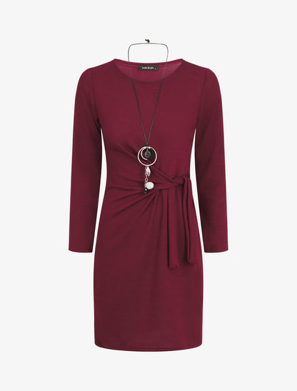 Robe ajustée à noeud et manches longues - Prune - 4