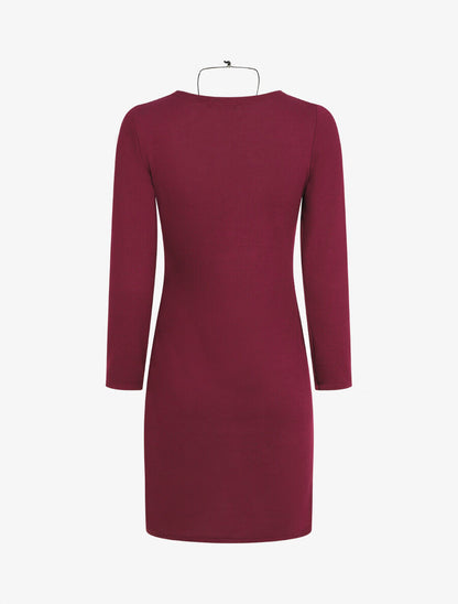 Robe ajustée à noeud et manches longues - Prune - 2