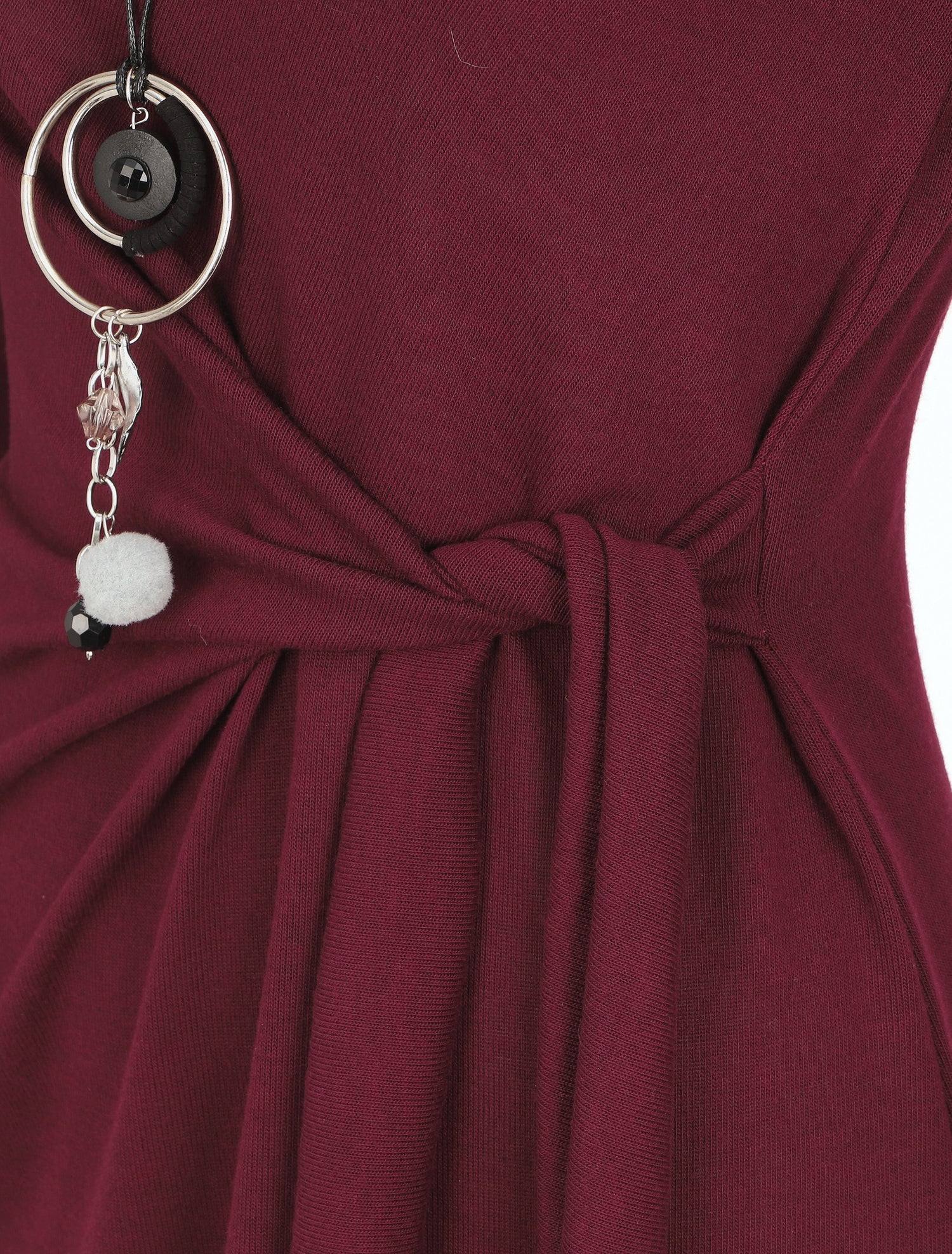 Robe ajustée à noeud et manches longues - Prune - 3
