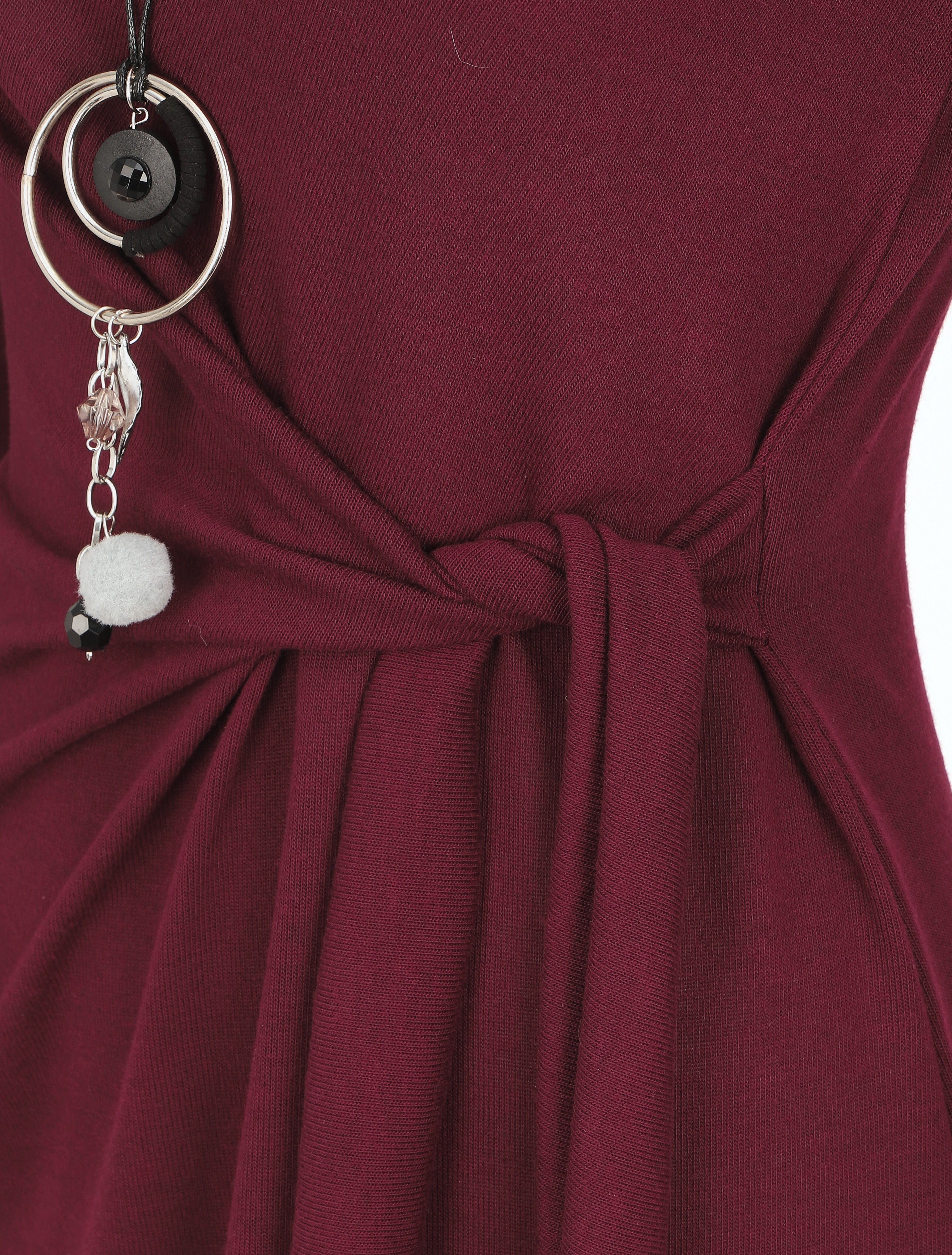 Robe ajustée à noeud et manches longues - Prune - 3