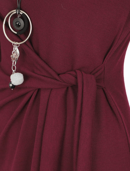 Robe ajustée à noeud et manches longues - Prune - 3