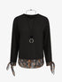 Pull fin bi-matière à imprimé fleuri - Noir - 1