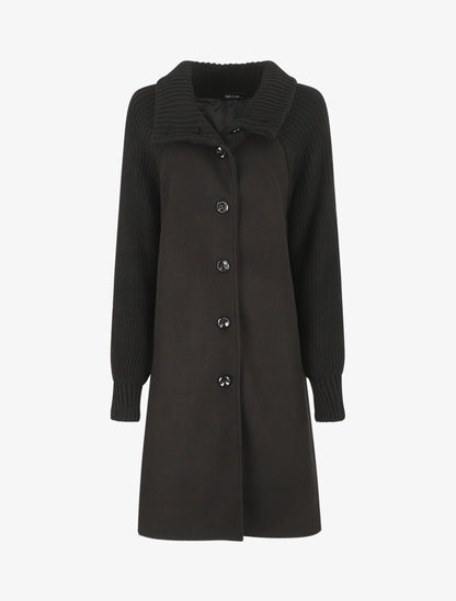Manteau long oversize bi-matière - Noir - 4