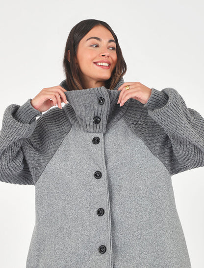 Manteau long oversize bi-matière - Gris - 6
