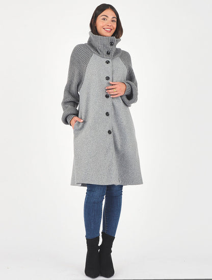 Manteau long oversize bi-matière - Gris - 4