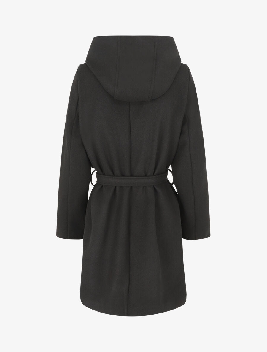 Manteau long croisé à capuche - Noir - 2